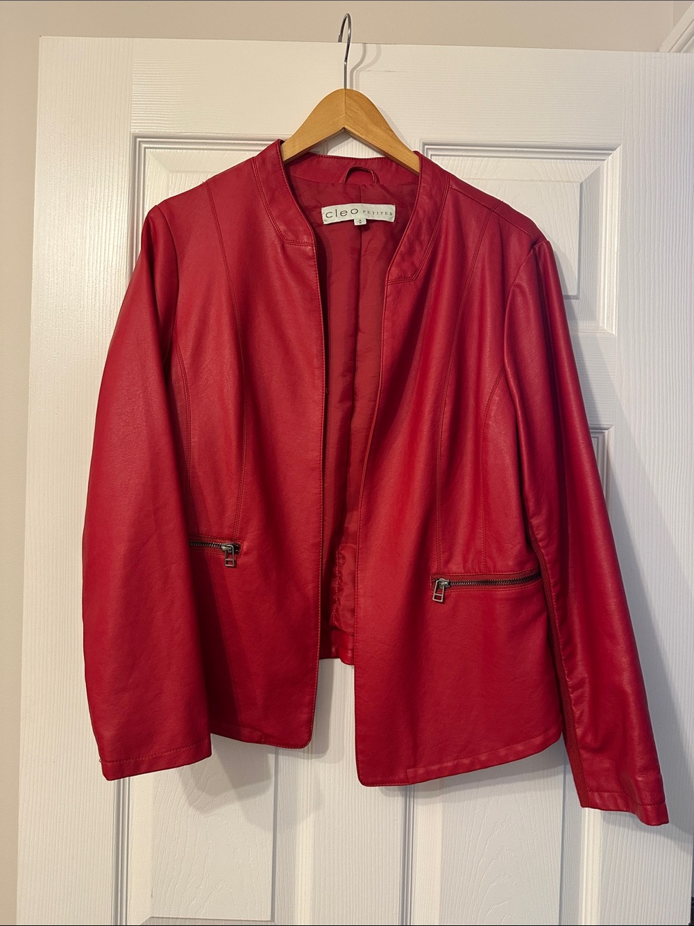 Cleo Red Faux-Leather Open Front Jacket